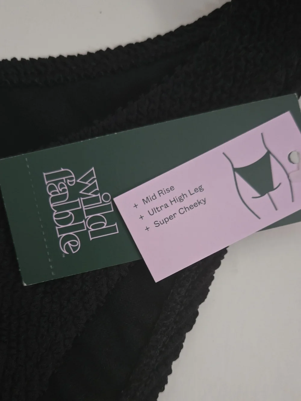 NWT Wild Fable Black Pucker Textured Ultra High Leg Cheeky Bikini Bottom
